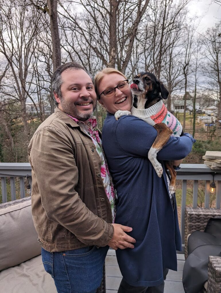 Happy couple with dog