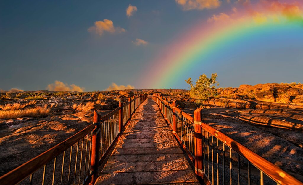 rainbow over bridge