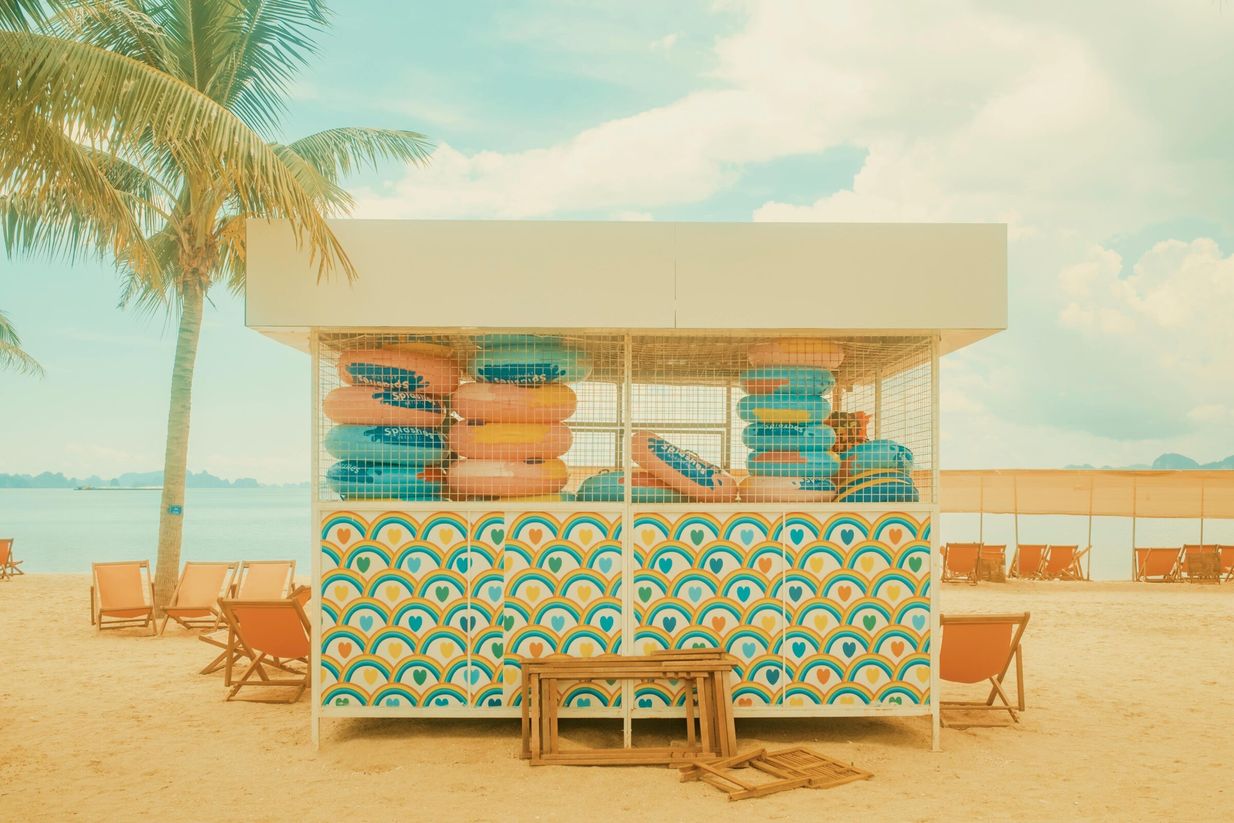 beach hut with inflatable rings